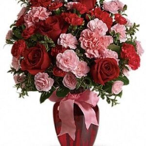 Red Roses With Pink Carnations Bouquet